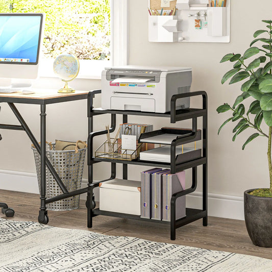 3-Tier Printer Stand with Storage Shelves in Black