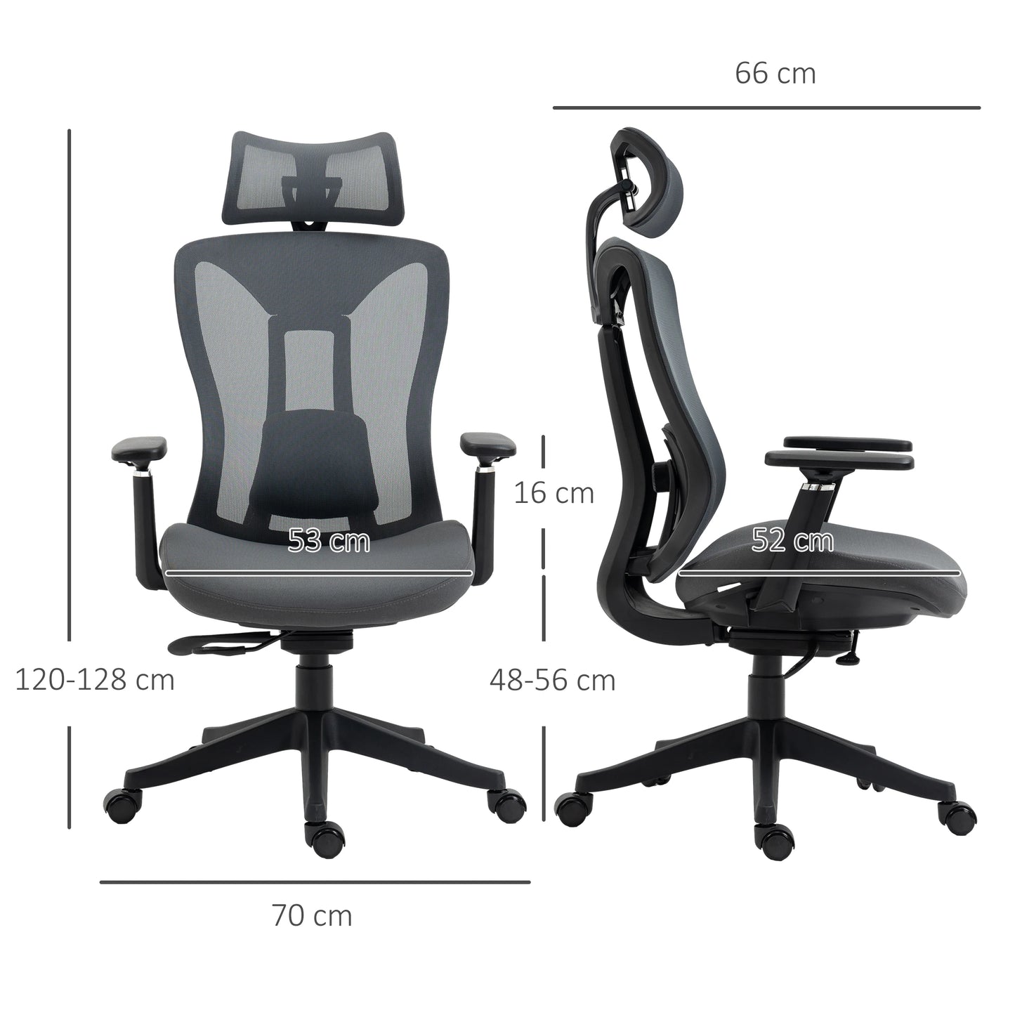 Ergonomic Mesh Office Chair with Adjustable Headrest in Grey