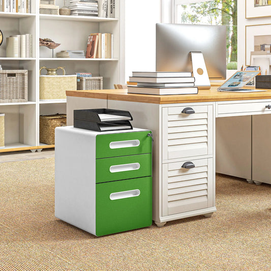 Vinsetto 3 Drawer Lockable Filing Cabinet, Green