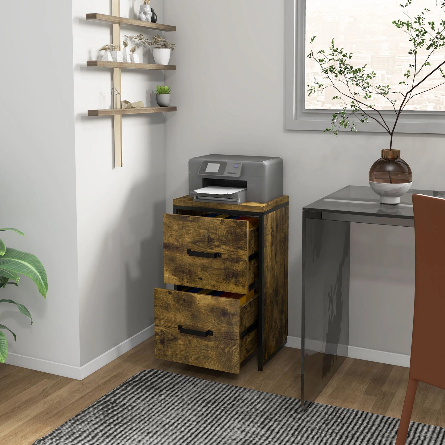 Vinsetto 2-Drawer Industrial Style Rustic Filing Cabinet