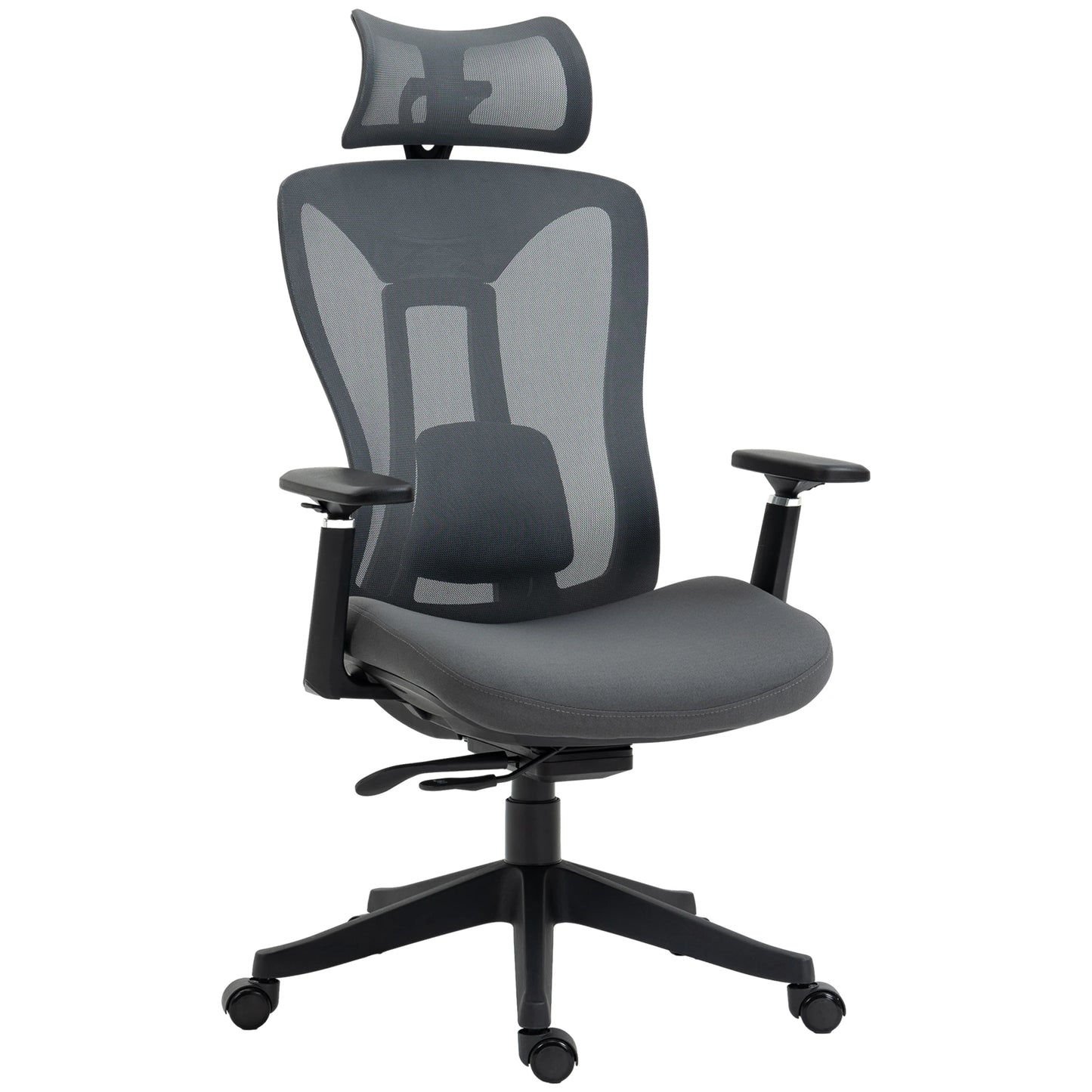 Ergonomic Mesh Office Chair with Adjustable Headrest in Grey