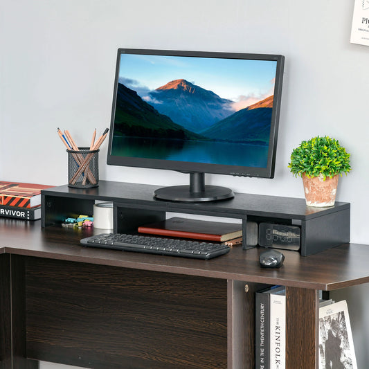 Dual Monitor Stand Riser with Adjustable Length and Angle in Black