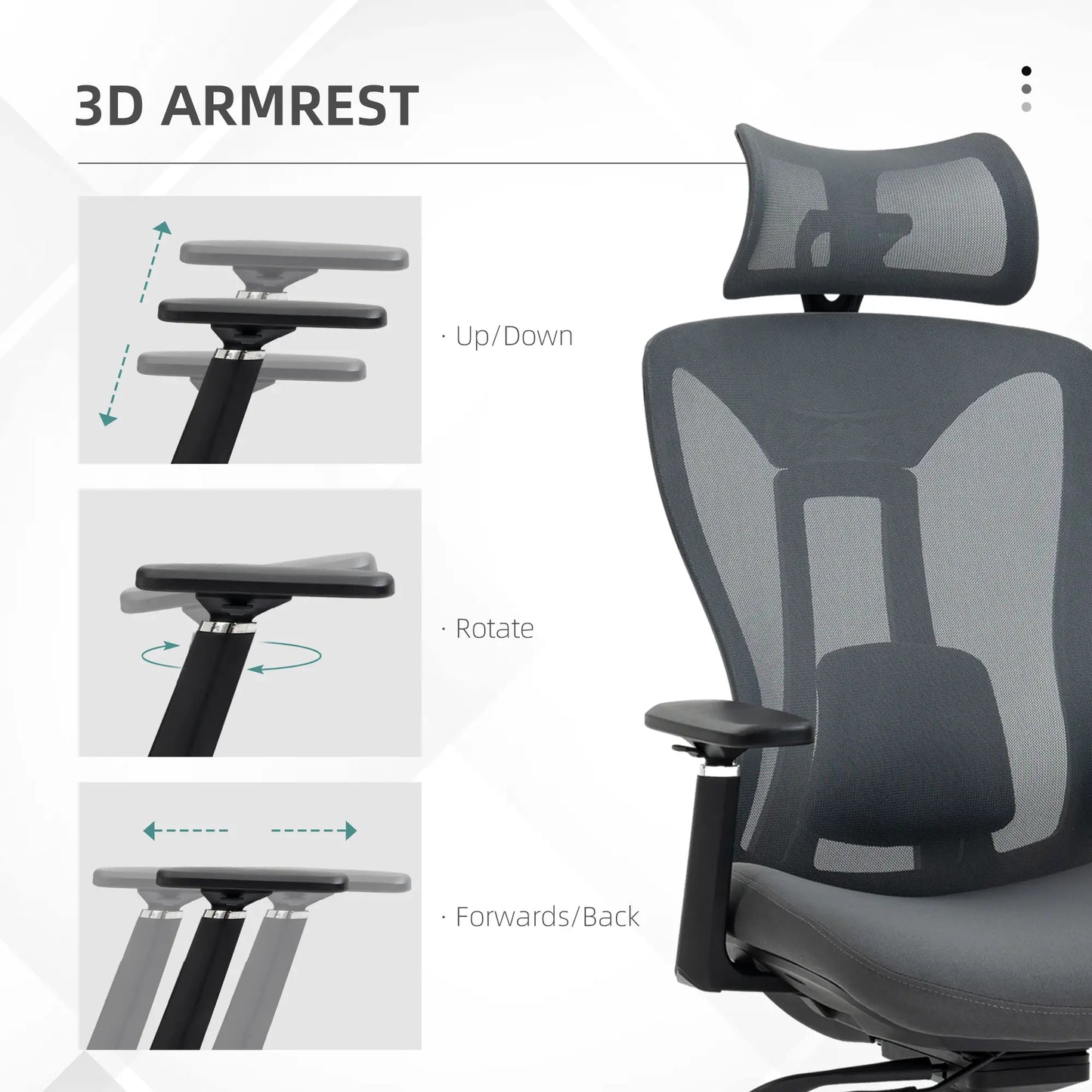 Ergonomic Mesh Office Chair with Adjustable Headrest in Grey