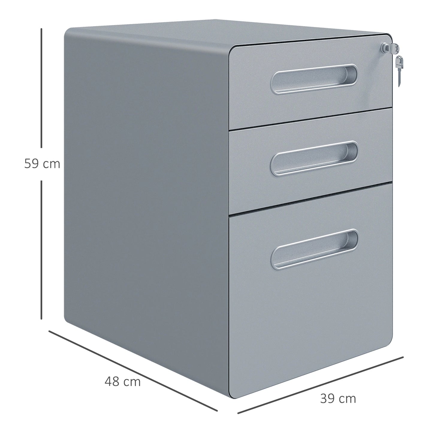 Vinsetto 3 Drawer Rolling Lockable Cabinet, Grey