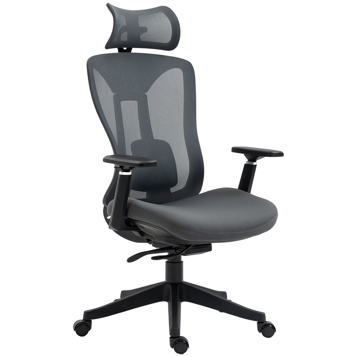 Ergonomic Mesh Office Chair with Adjustable Headrest in Grey