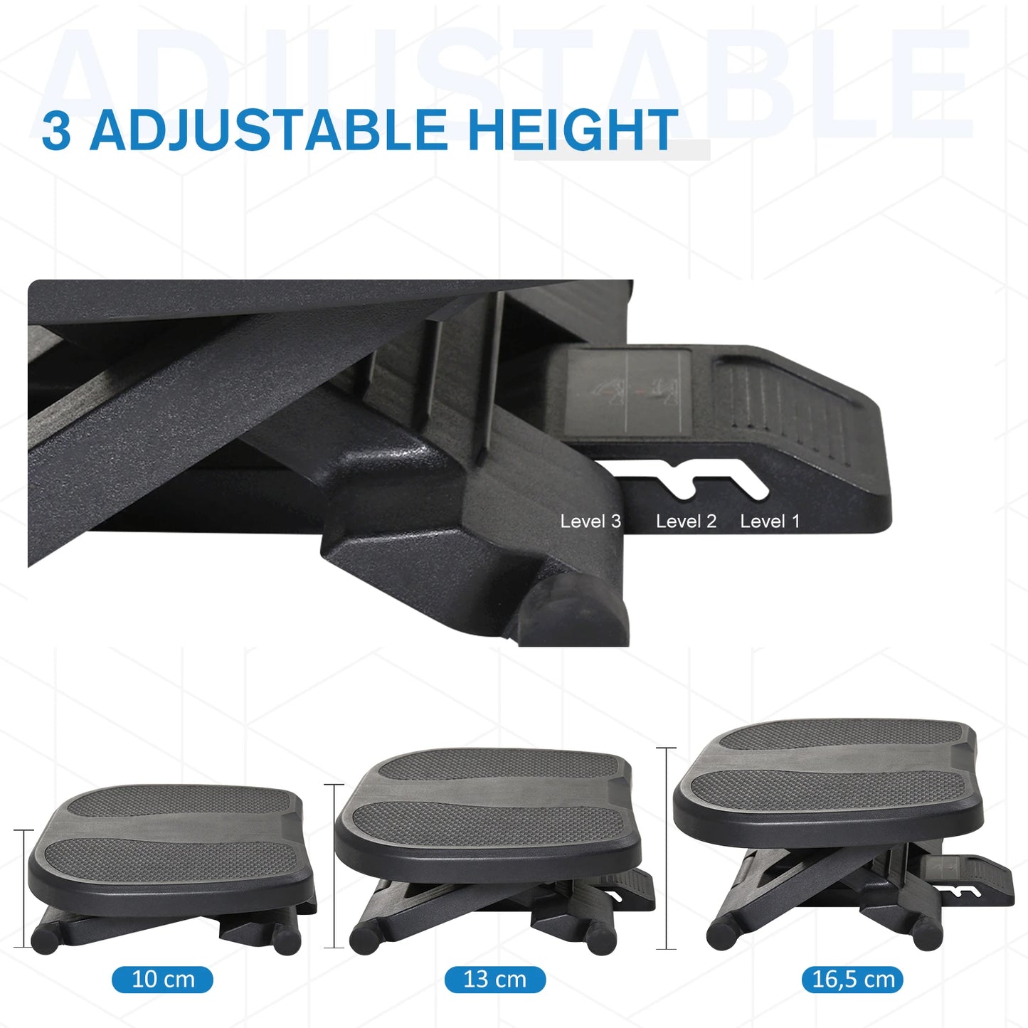 Adjustable Height & Angle Footrest for Better Posture at Office Black